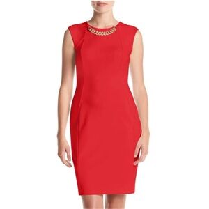 Calvin Klein Red Chain Detail Midi Dress 6 NWT